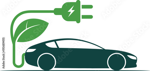 Electric car charging with leaf and lightning bolt plug Keywords: electric car, EV, car