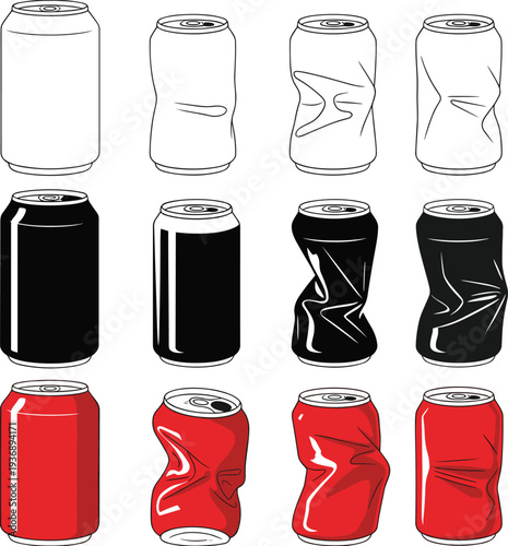 Collection of aluminum soda cans in various states of condition