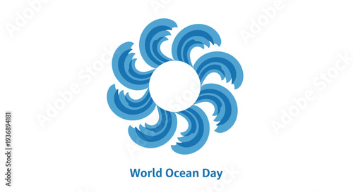 World Ocean Day logo with blue waves forming a circular pattern.