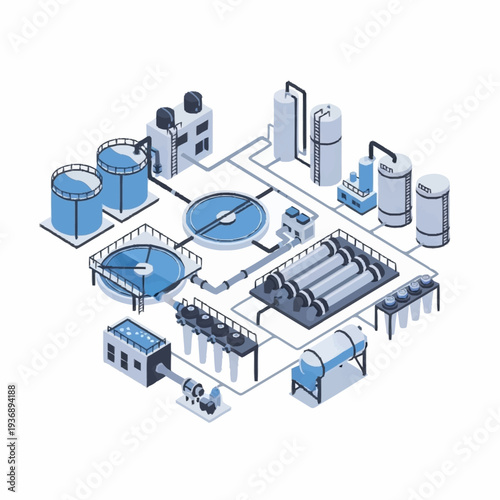 Industrial Water Treatment Plant Equipment Illustration.