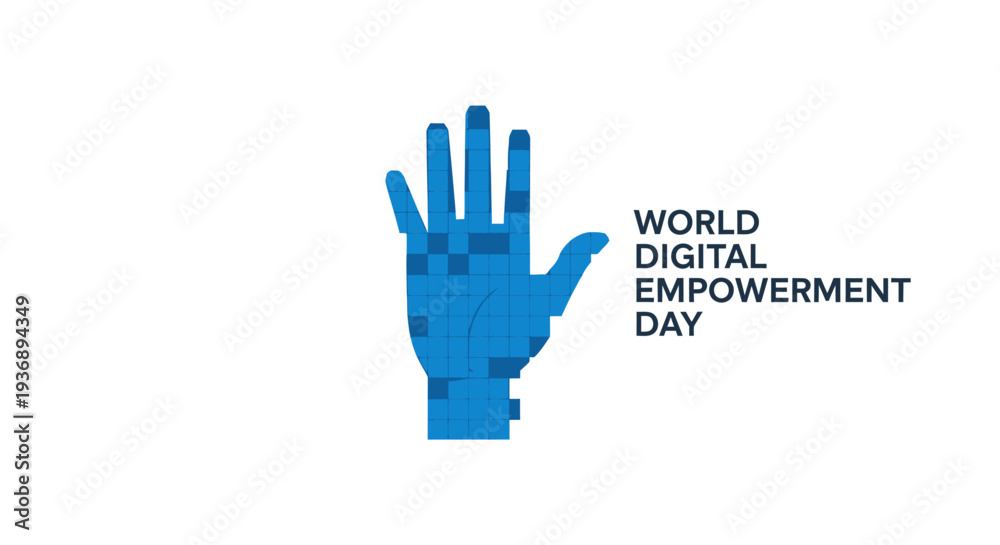 Fototapeta premium World Digital Empowerment Day logo with blue hand and text.