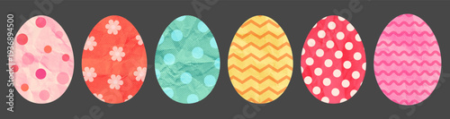 Cute vector Easter egg shapes, colorful halftone paper eggs with dots and flowers for greeting cards, invitations and banners