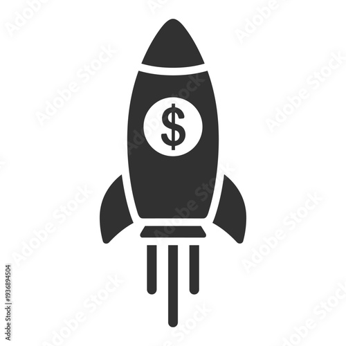 Financial rocket ship with dollar sign symbol for rapid monetary growth and success