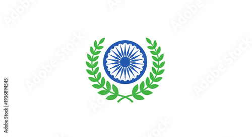 Indian government emblem with Ashoka Chakra and laurel wreath.