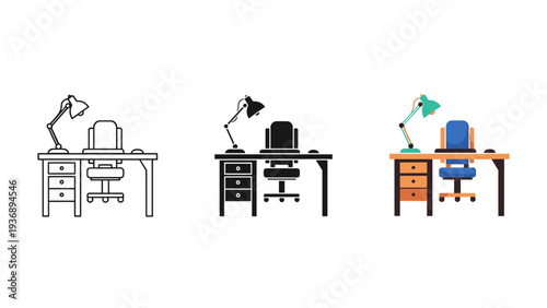 Office Desk Chair Lamp Workspace Setup Commercial Illustration
