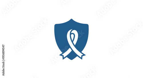 Blue shield with white ribbon symbolizing awareness and protection.
