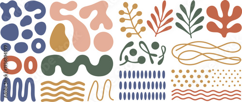 Assortment of abstract organic shapes and patterns in muted colors Keywords: abstract, organic