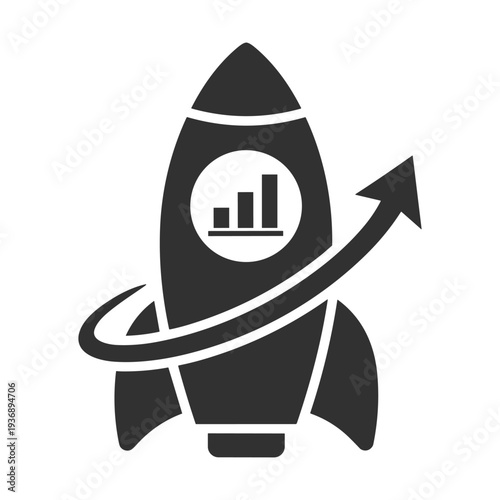 Rocket icon with a circular arrow and bar graph, symbolizing rapid business growth