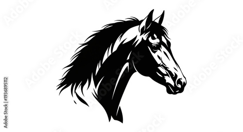 Elegant black horse head portrait, showcasing power and grace, artistic illustration.