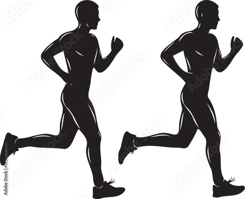 Running man silhouette set side view showing active healthy lifestyle