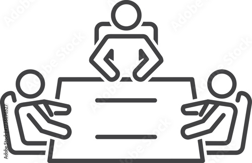 Business Meeting Negotiation Line Icon with Manager and Team at Conference Table, Corporate Discussion, Leadership Presentation and Workplace Collaboration Concept