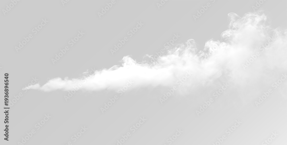 Fototapeta premium Realistic fog jet with flowing smoke stream and thick vapor effect, transparent background overlay white gas flow 