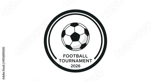 Black and white football tournament logo design with soccer ball.