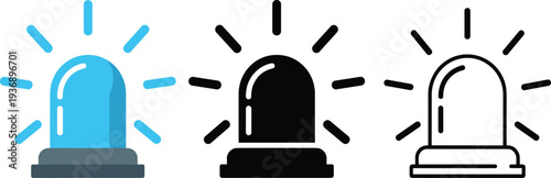 Emergency flasher siren light set, blue and black police stroboscope icons vector illustration for safety design