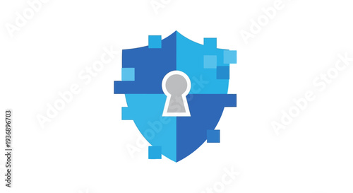 Blue shield with keyhole and puzzle pieces.