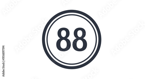 Simple black and white icon with the number eighty eight inside a circle.
