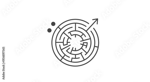 Circular Maze with Arrow and Dots Vector Illustration, Business Strategy and Problem Solving Concept, Graphic Design Element