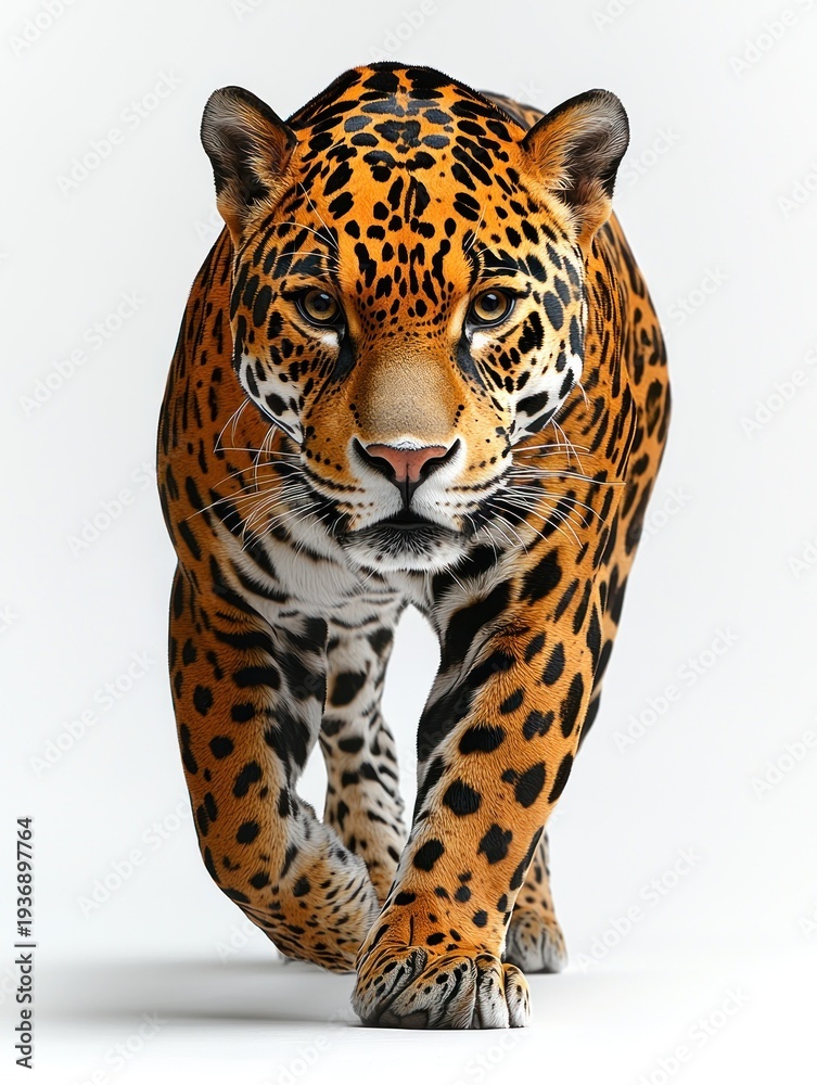 Obraz premium Focused jaguar strides forward; orange fur with black spots