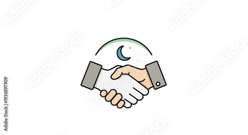 Handshake agreement under crescent moon symbolizing partnership and cooperation.