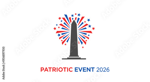 Patriotic Event Logo with Monument and Fireworks.