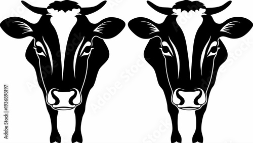 Bold black cow silhouettes standing side by side