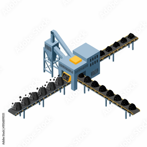 Isometric Coal Mining Conveyor System for Industrial Production.