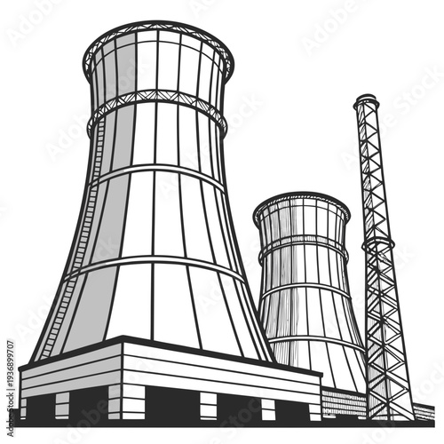 Cooling towers and smokestack industrial complex power plant