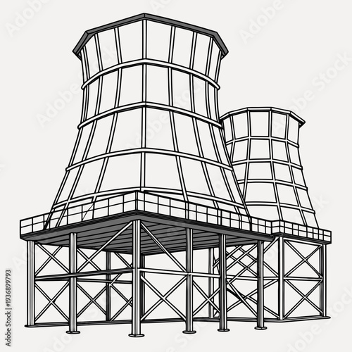 Industrial cooling towers on steel platform steel structure