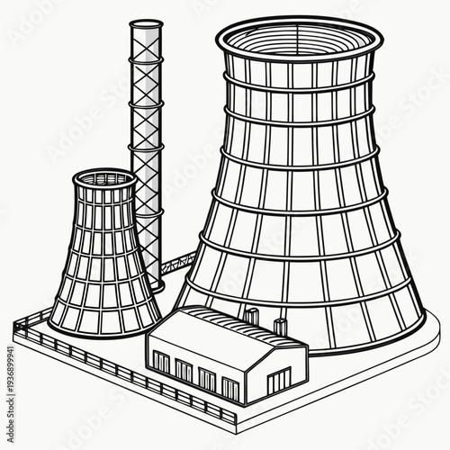 Large cooling towers and industrial building power plant
