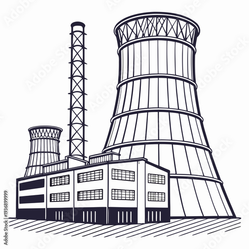 Nuclear power plant with cooling towers industrial 1