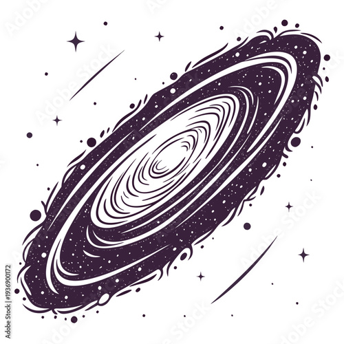 Purple nebula with white rings and stars galaxy