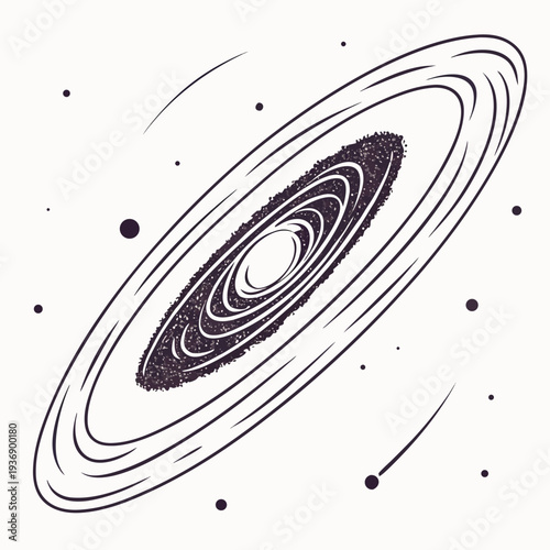 Rotating ringed planet with textured rings and moons