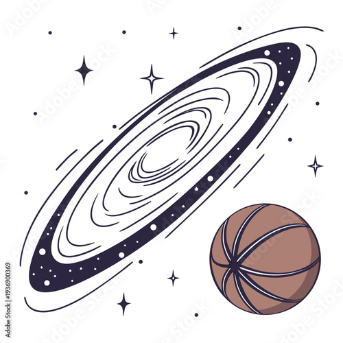 Realistic of a galaxy spiral with a planet space stars