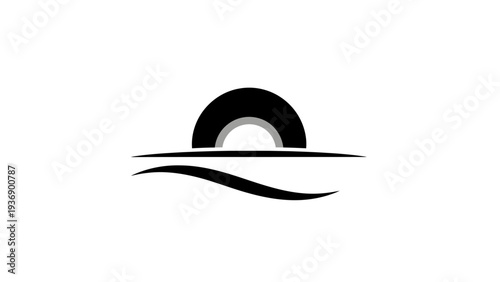 Minimalist Sunrise Over Water with Tire Symbol