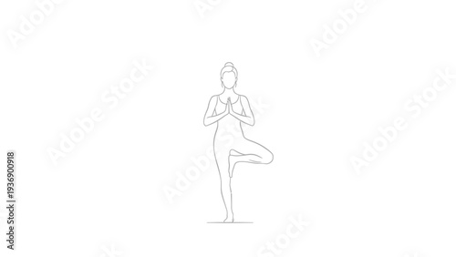 Minimalist line art of a woman in Tree Pose (Vrikshasana) for yoga and wellness