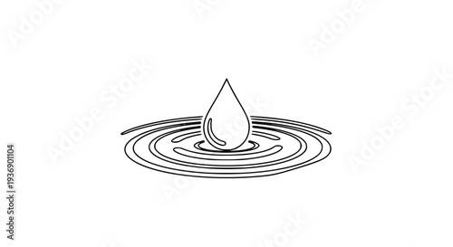Minimalist line art graphic of a water droplet making concentric ripples on a liquid surface, symbolizing calm