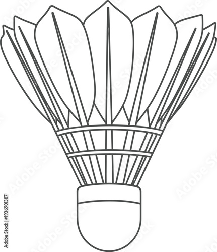 A simple black and white line art illustration of a badminton shuttlecock, perfect for sports-related designs and educational materials.