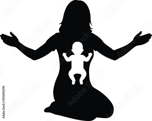 Vector loving mother embracing newborn baby pregnancy and motherhood silhouette design