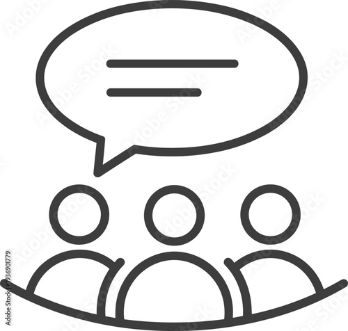 Team Discussion Communication Line Icon with Group of People and Speech Bubble, Collaboration Meeting, Business Conversation, Community Feedback and Social Interaction Concept