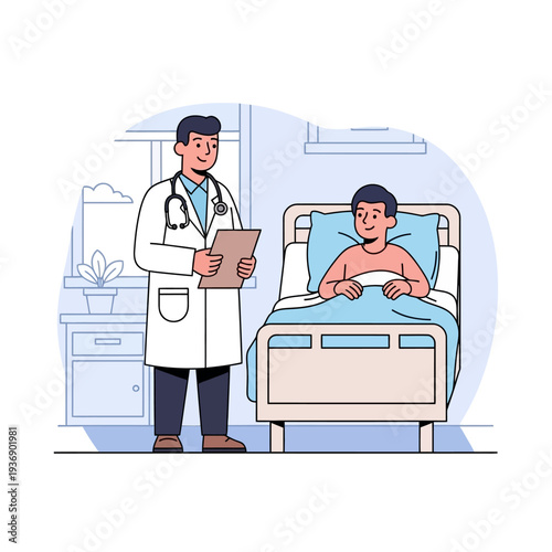 Doctor with Stethoscope and Patient in Hospital Bed, Medical Consultation