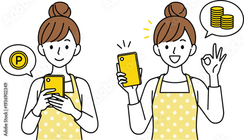Woman using smartphone for cashless payment and mobile banking showing parking payment and savings concept with digital wallet technology illustration in flat style