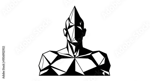 Geometric human figure with sharp angles and a striking mohawk hairstyle, artistic design.
