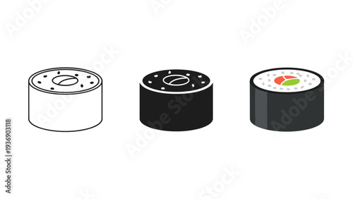 Sushi Roll Icon Set Vector Food Graphic