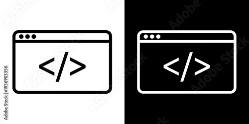 Web Coding icon concept in flat black and white style on clean background vector illustration design	