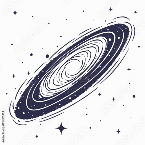 Navy blue and white of a ringed planet in space stars