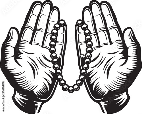 “Praying Hands with Beads Silhouette Vector – Free Prayer, Faith, and Spiritual SVG PNG Clipart Design” .