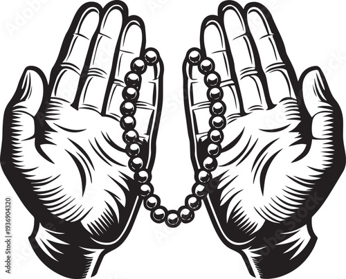 “Praying Hands with Beads Silhouette Vector – Free Prayer, Faith, and Spiritual SVG PNG Clipart Design” .