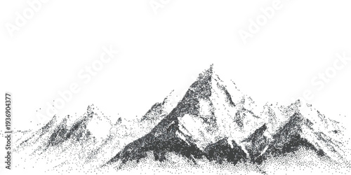 Vintage stippled mountain peak landscape drawing with dot work shading and pointillism style wilderness background vector illustration