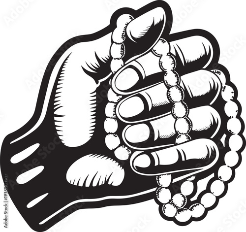 “Praying Hands with Beads Silhouette Vector – Free Prayer, Faith, and Spiritual SVG PNG Clipart Design” .
