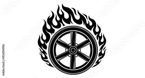 Burning Wheel Symbolizing Transformation and Perpetual Motion in a Fiery Inferno.